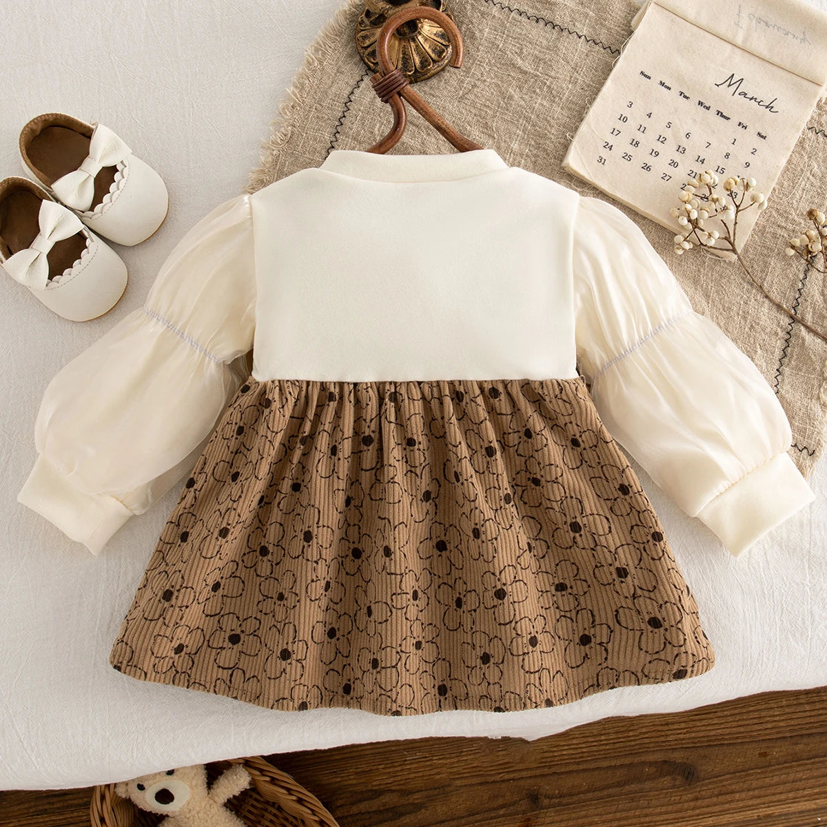 Vestido Bebê Menina Estampa Floral | Manga Longa Algodão 9M–3 Anos