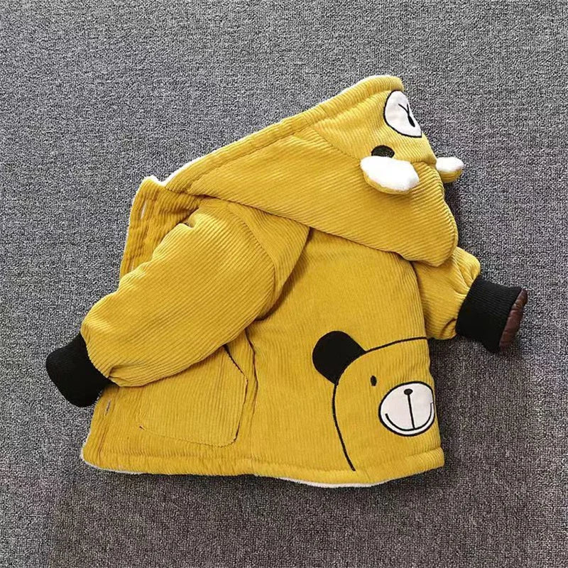 Casaco Infantil Teddy Bear | Parka Acolchoado Veludo Capuz Outono/Inverno 12M–5 Anos
