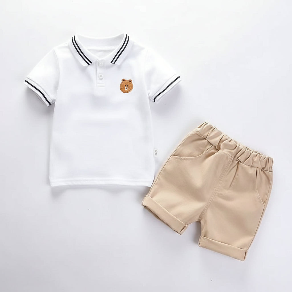 Conjunto 2 Peças Infantil Teddy Bear | Camiseta + Shorts Verão Algodão 1–5 Anos