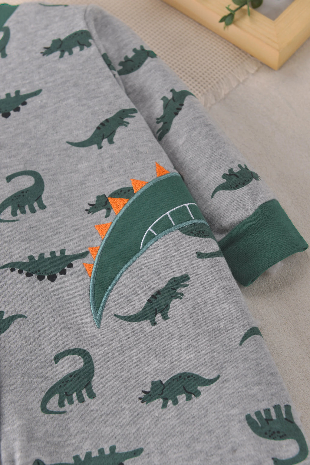 Macacão Bebê Menino Dinossauro Bicolor | Zíper 6-24 Meses