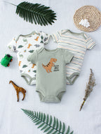 Conjunto 3 Peças Bebê Menino Dinossauro e Listras | Body Verão 3-9 Meses
