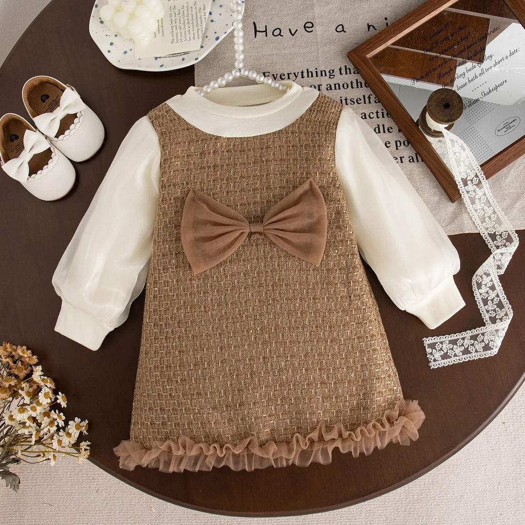Vestido Bebê Menina com Laço | Manga Longa 9M–3 Anos