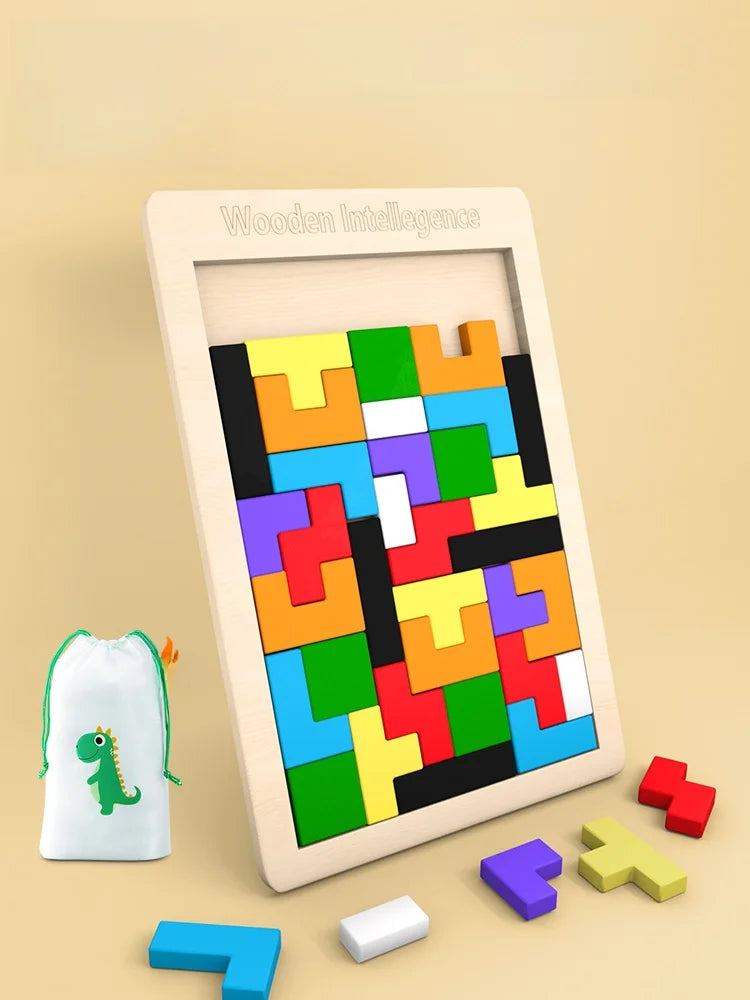 Quebra-Cabeça de Madeira Colorido | Tangram Montessori para Crianças