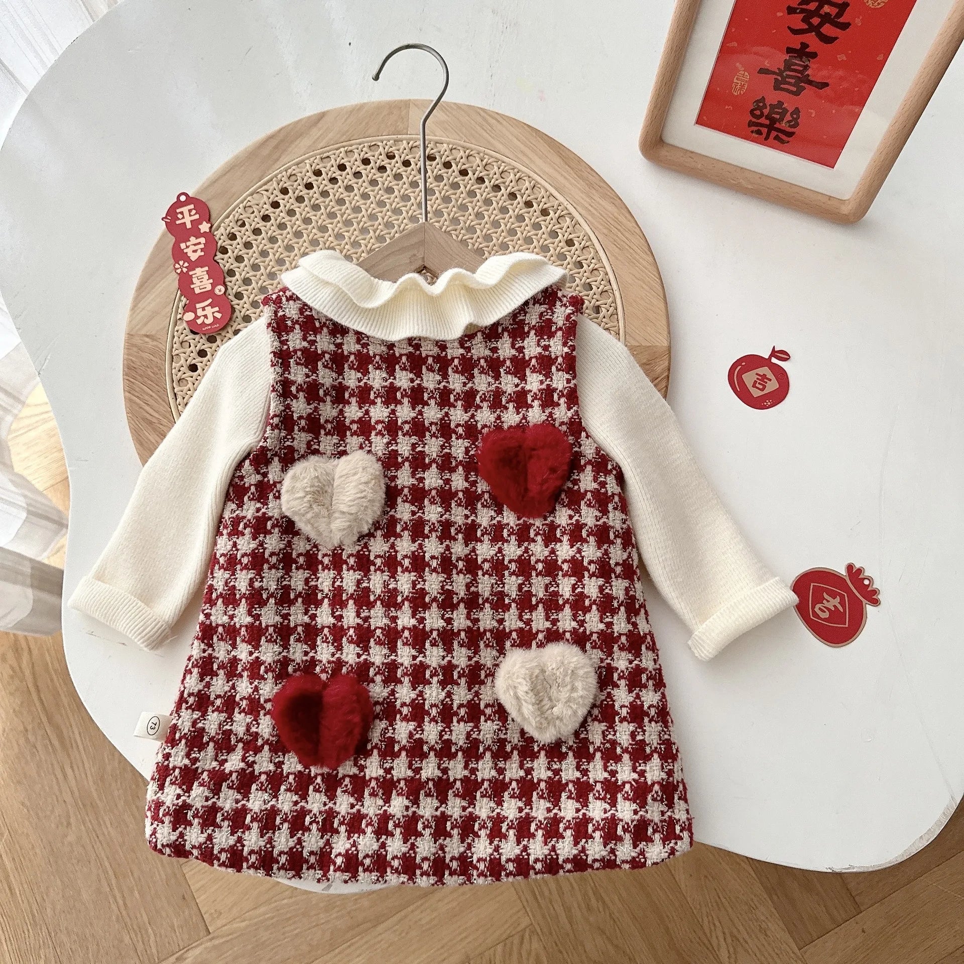 Conjunto Vestido Xadrez Infantil | Suéter Tricô + Vestido de Festa Meninas 6M–5 Anos
