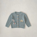 Cardigan Tricô Infantil Bordado Arco-Íris | Meninas 0–3 Anos