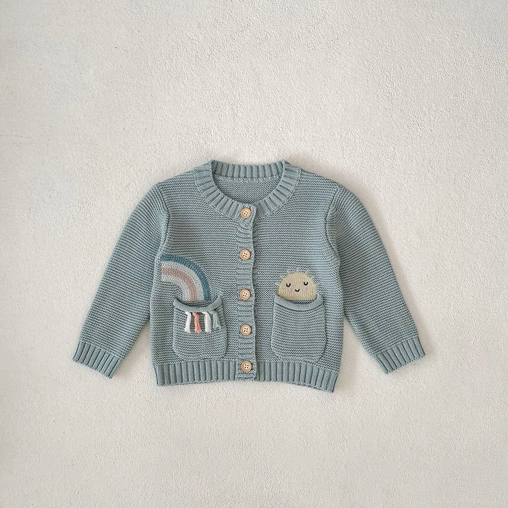 Cardigan Tricô Infantil Bordado Arco-Íris | Meninas 0–3 Anos