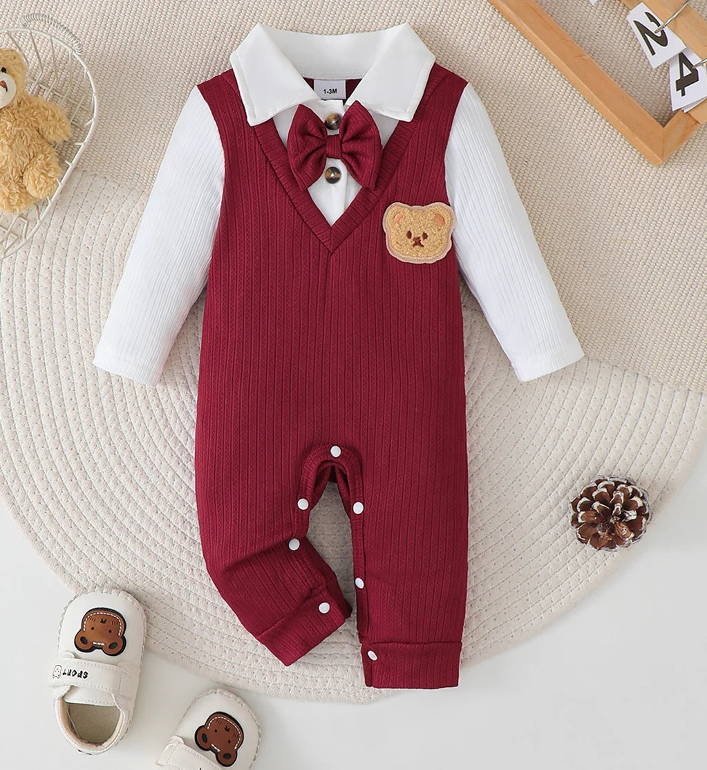 Body Bebê Menino Estilo College | Gola Lapela Manga Longa 0–18 Meses