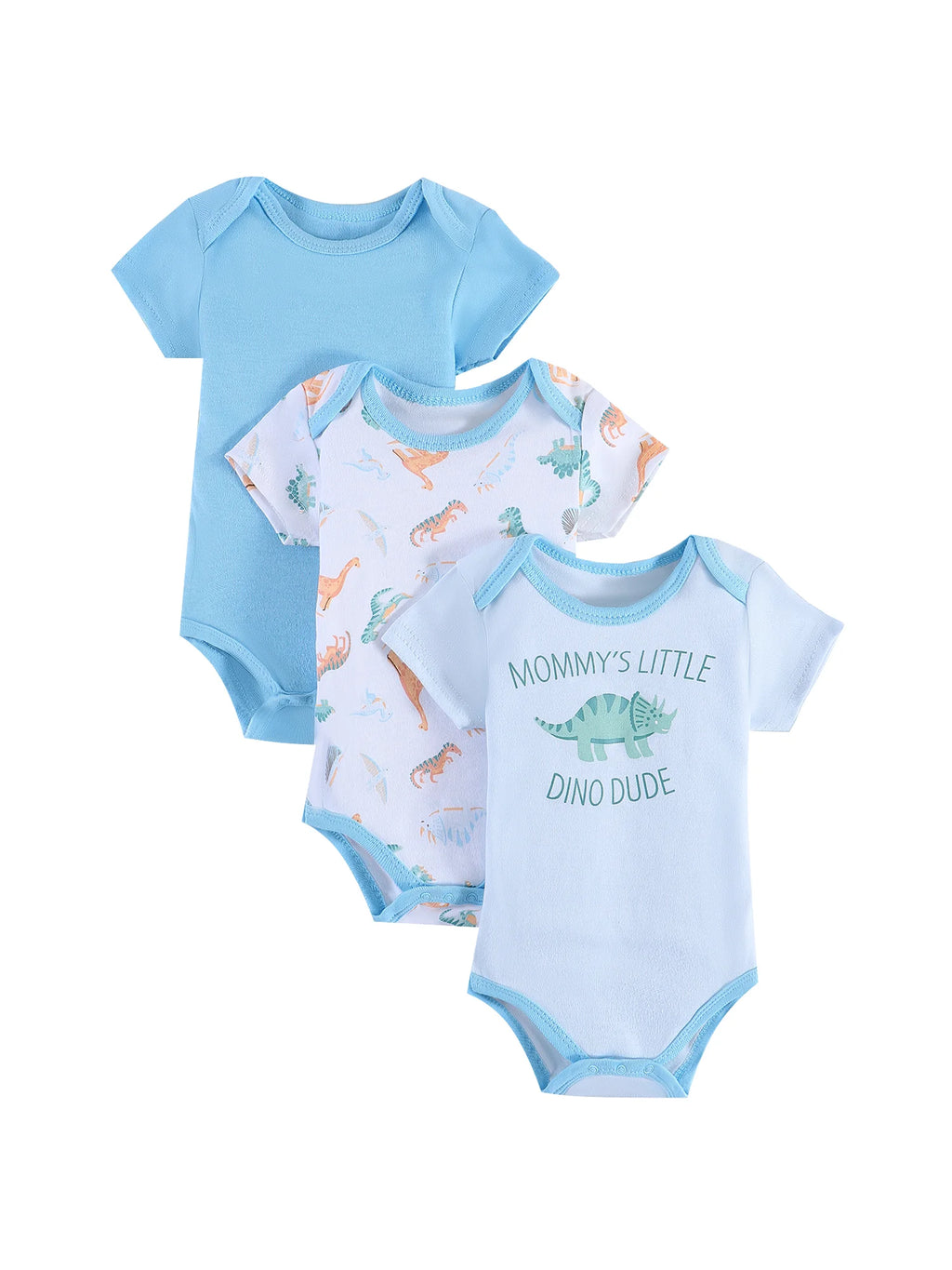 Conjunto 3 Peças Bebê Menino Dinossauro e Listras | Body Verão 3-9 Meses