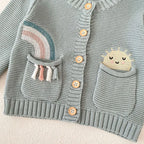 Cardigan Tricô Infantil Bordado Arco-Íris | Meninas 0–3 Anos