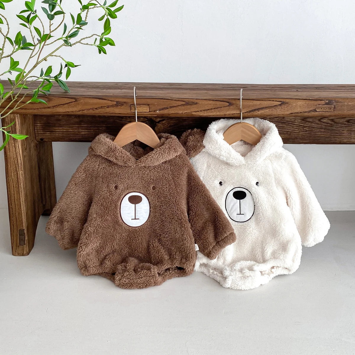 Macacão Bebê Inverno com Orelhinhas de Urso | Plush com Capuz Versão Coreana 0–12 Meses