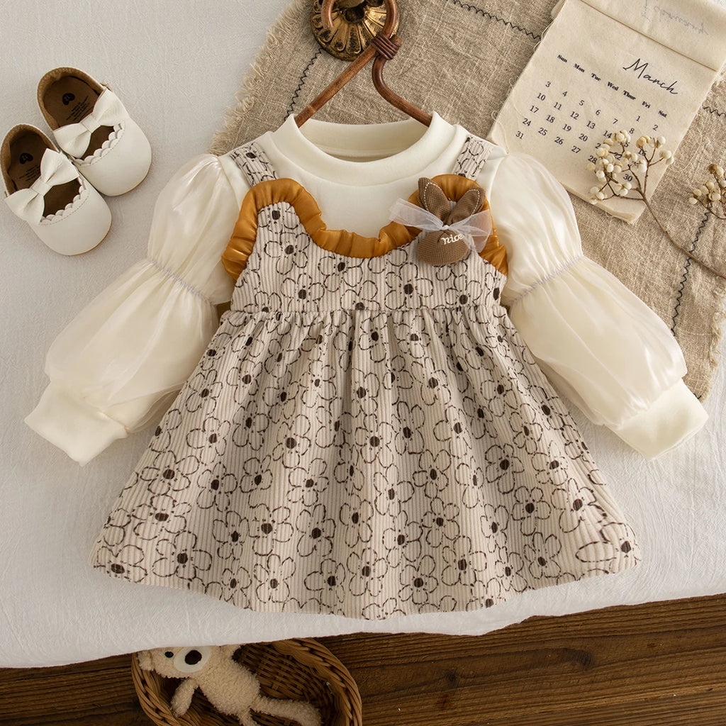Vestido Bebê Menina Estampa Floral | Manga Longa Algodão 9M–3 Anos