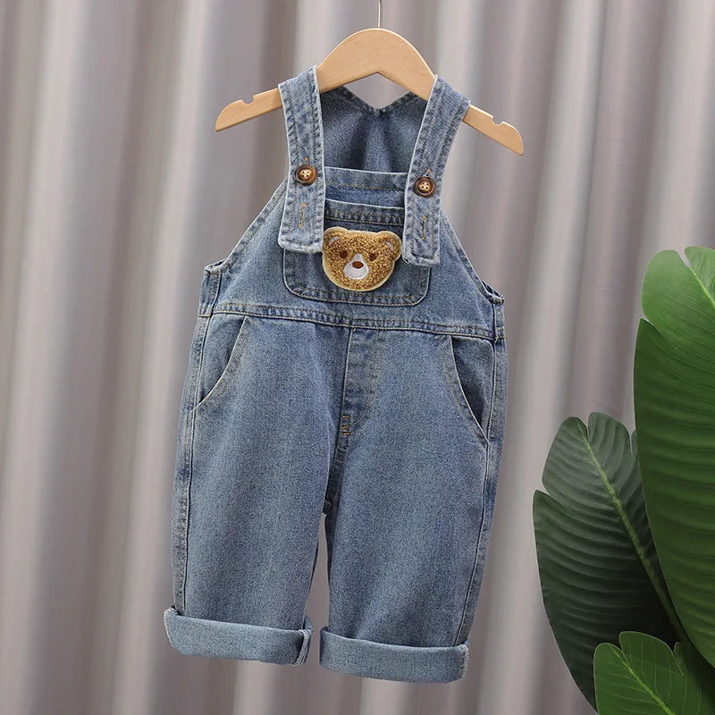 Jardineira Jeans Bebê Unissex Teddy Bear | Cartoon Casual Alças Reguláveis 9M–5 Anos