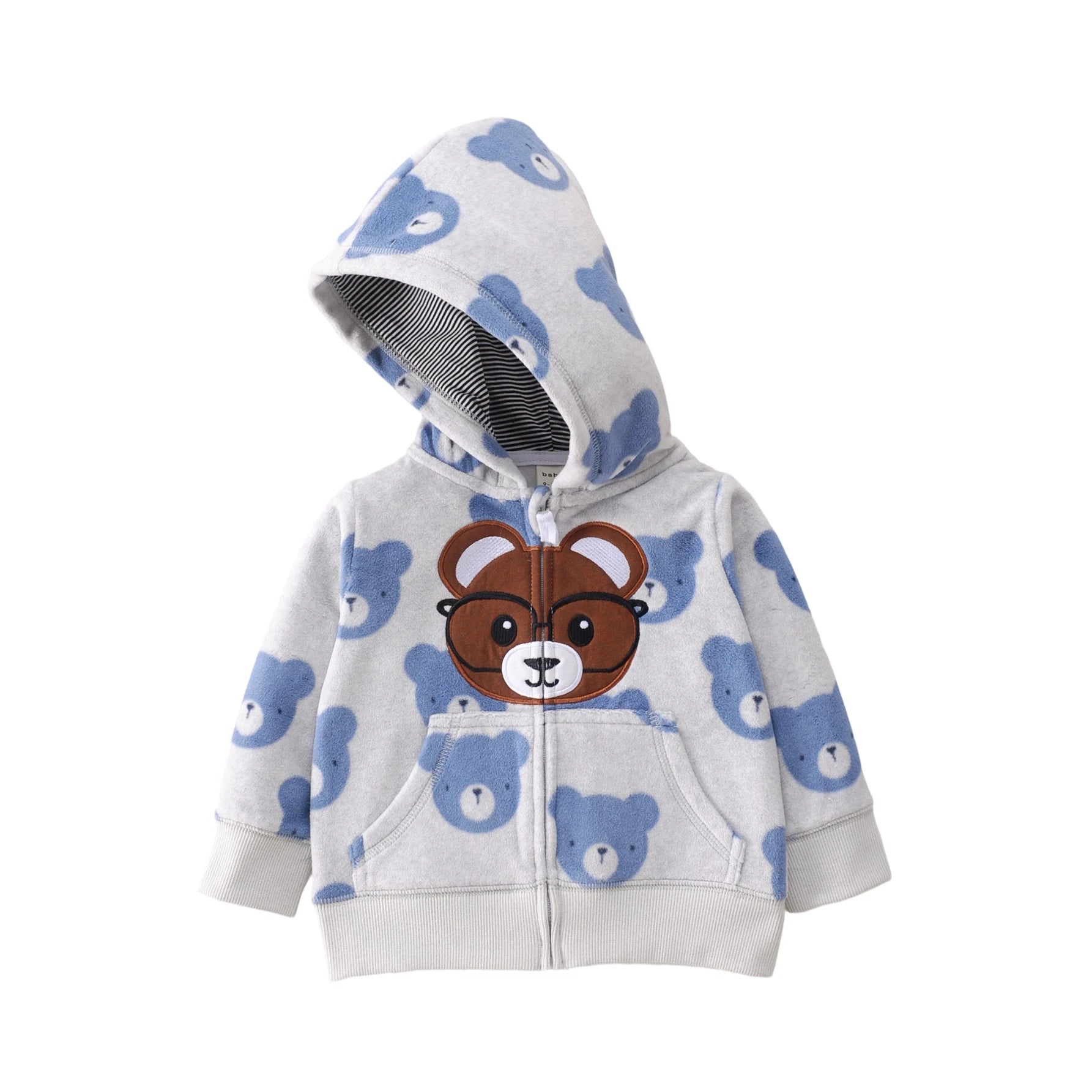 Jaqueta com Capuz Bebê Menino Teddy Bear | Polar Estampa Urso de Óculos Outono/Inverno 9M–3 Anos
