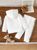 Conjunto 2 Peças Bebê Teddy Bear | Moletom Capuz Xadrez Urso + Calça Jogger 6M–2 Anos