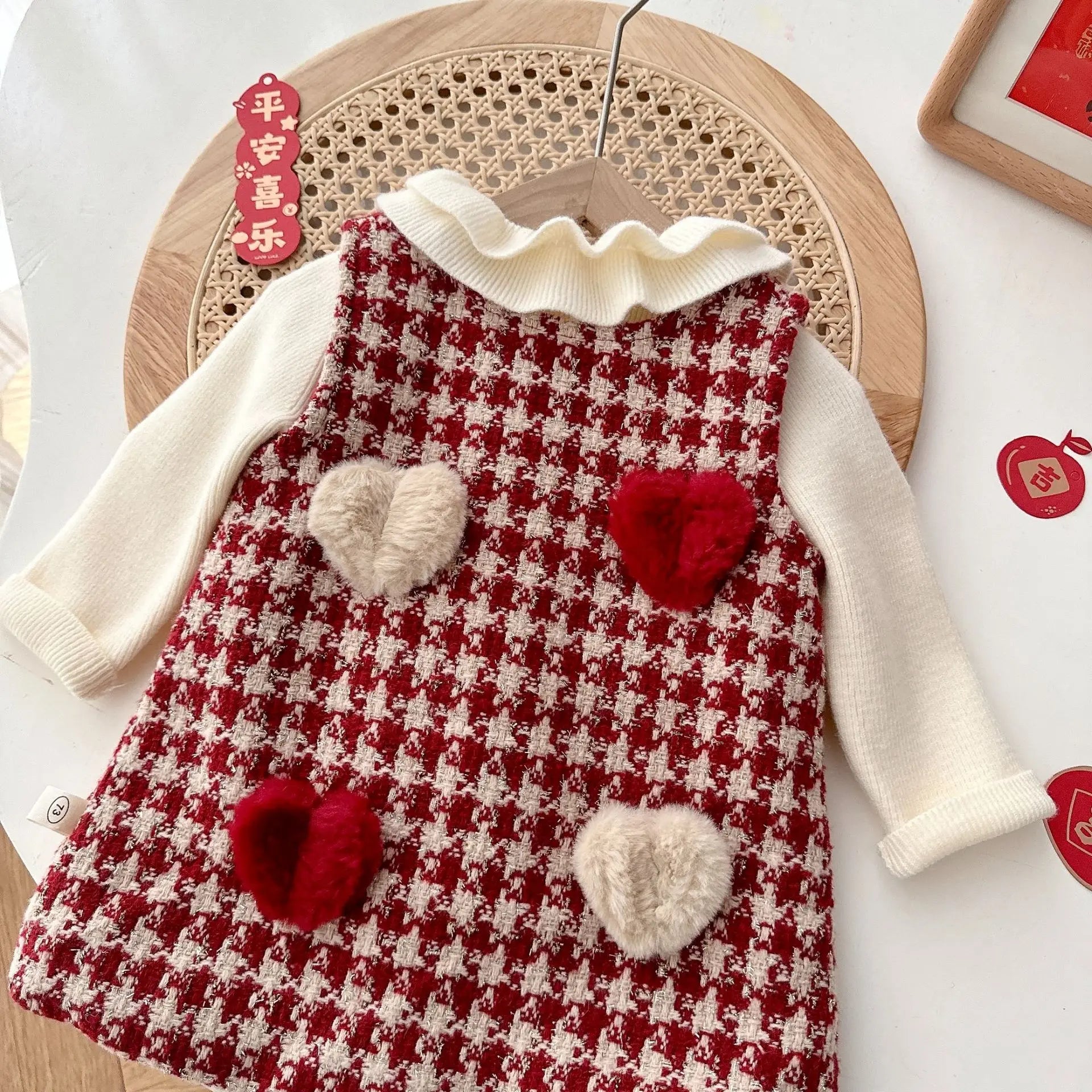 Conjunto Vestido Xadrez Infantil | Suéter Tricô + Vestido de Festa Meninas 6M–5 Anos