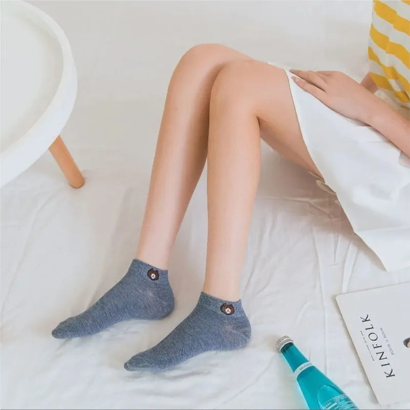 Kit 10 Pares Meias Femininas Teddy Bear | Cano Baixo Estampa Urso