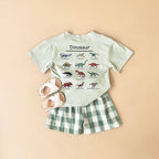 Conjunto Verão Bebê Dinossauro | Camiseta Estampada + Shorts Xadrez 6M-3 Anos