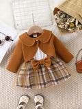 Conjunto Bebê Menina | Vestido Xadrez Tule + Jaqueta Cropped 0M–2 Anos