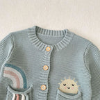Cardigan Tricô Infantil Bordado Arco-Íris | Meninas 0–3 Anos