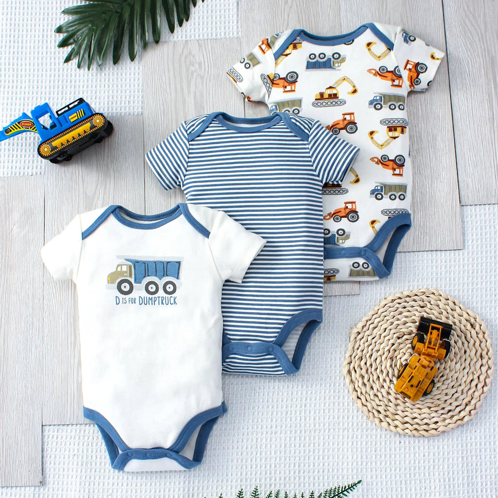 Conjunto 3 Peças Bebê Menino Dinossauro e Listras | Body Verão 3-9 Meses
