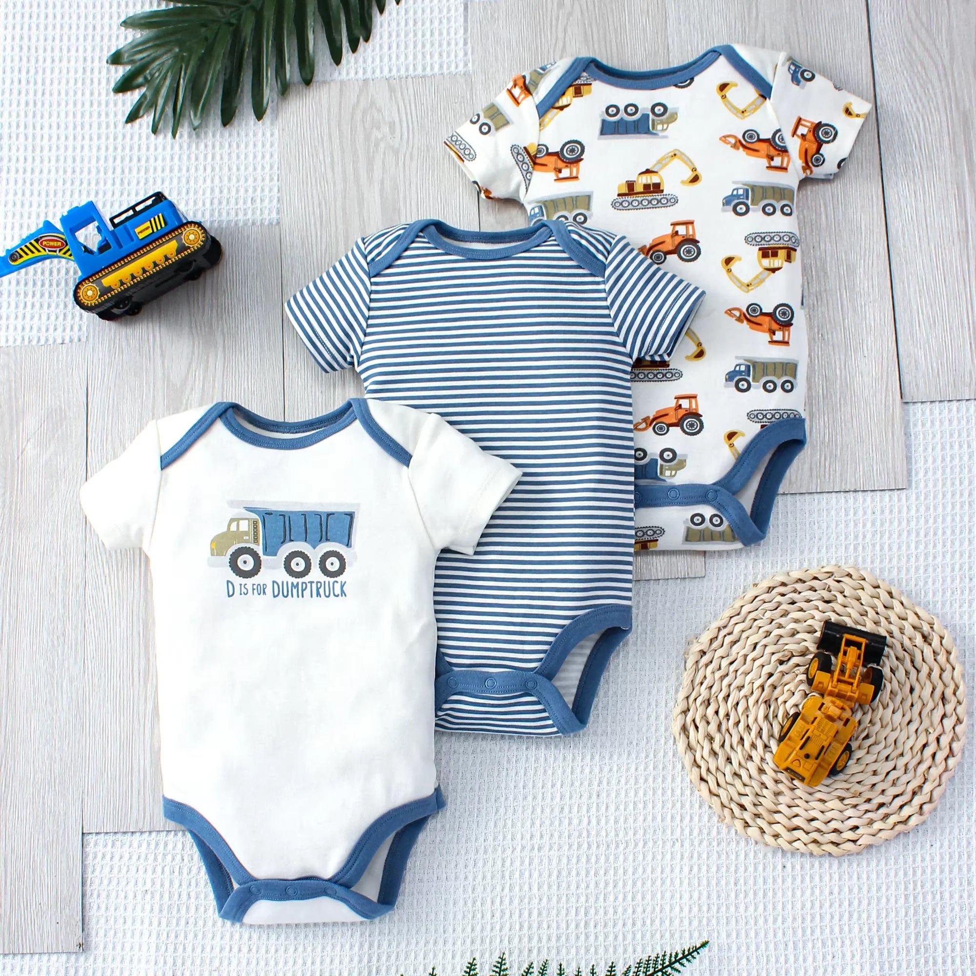 Conjunto 3 Peças Bebê Menino Dinossauro e Listras | Body Verão 3-9 Meses