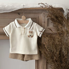 Conjunto 2 Peças Bebê Unissex Teddy Bear | Camiseta Listrada Urso + Shorts Algodão Verão 6M–2 Anos