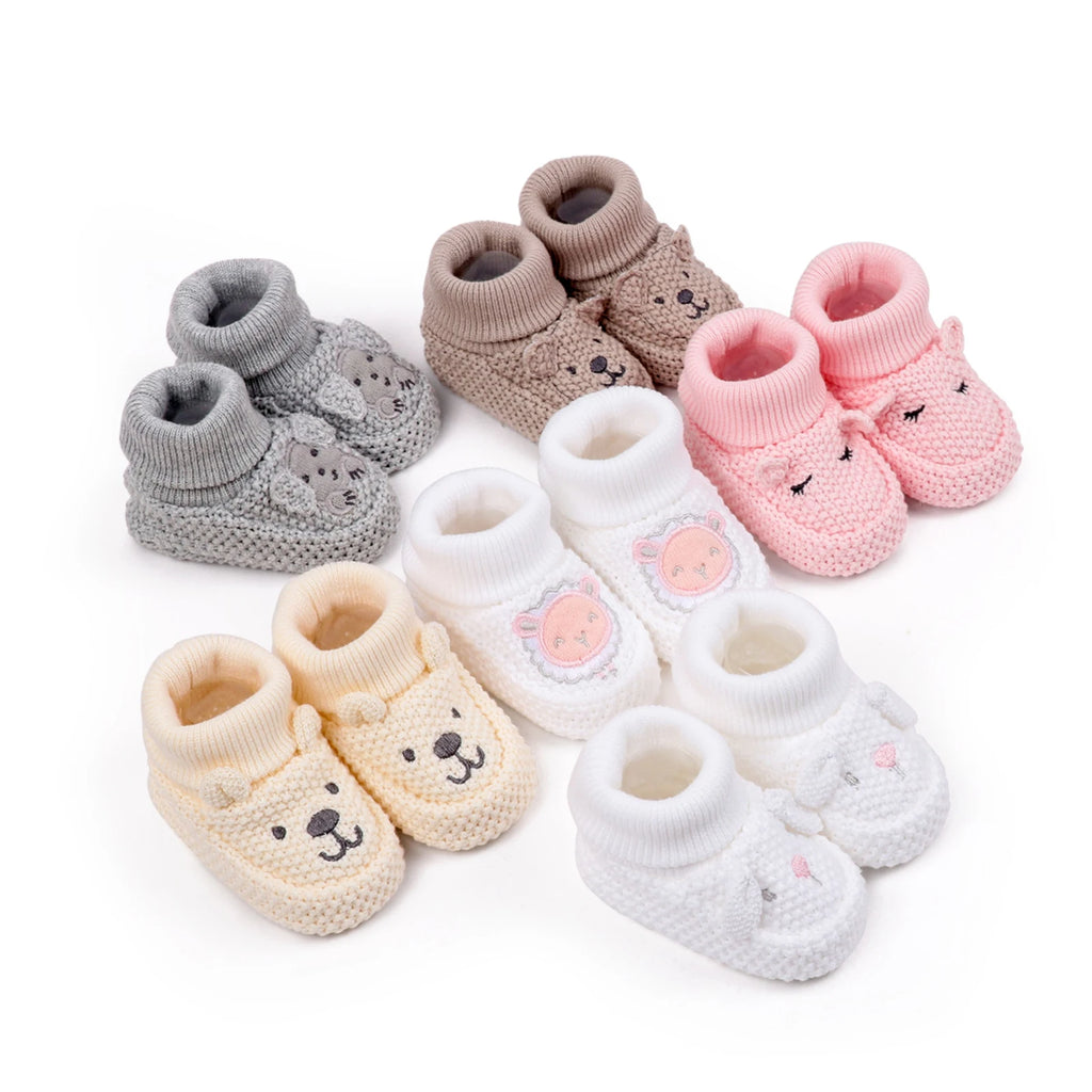 Sapatinho de Tricô Bebê com Orelhinhas Teddy Bear | Macio e Quentinho Inverno 0–12 Meses