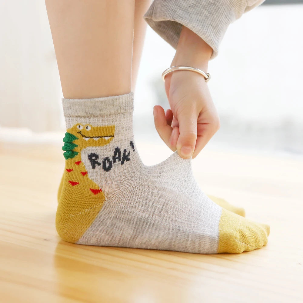 Kit 5 Pares de Meias Infantil Dinossauro | Unissex Respirável
