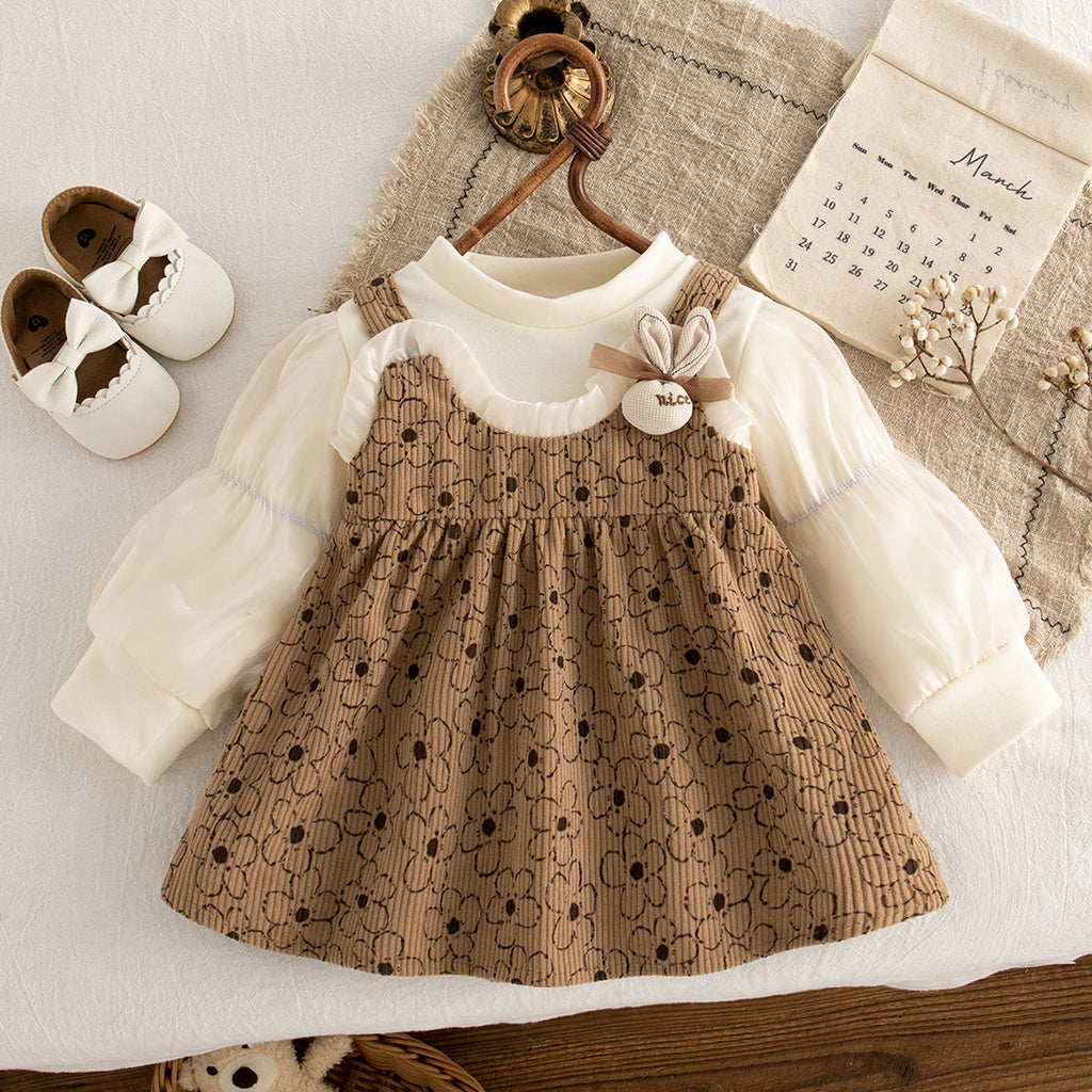 Vestido Bebê Menina Estampa Floral | Manga Longa Algodão 9M–3 Anos