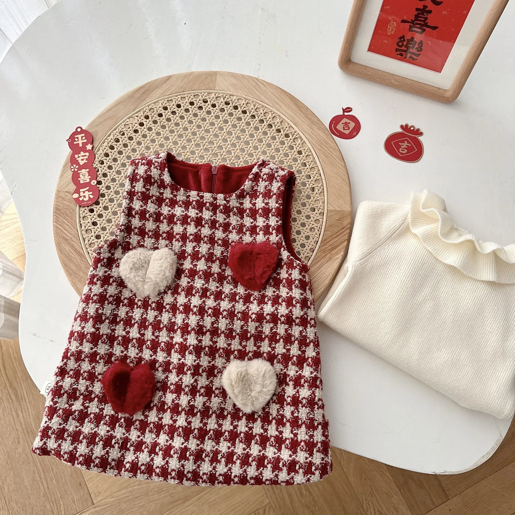 Conjunto Vestido Xadrez Infantil | Suéter Tricô + Vestido de Festa Meninas 6M–5 Anos