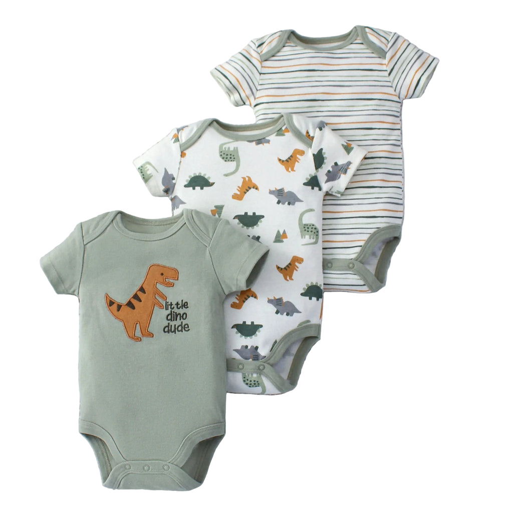Conjunto 3 Peças Bebê Menino Dinossauro e Listras | Body Verão 3-9 Meses