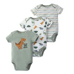 Conjunto 3 Peças Bebê Menino Dinossauro e Listras | Body Verão 3-9 Meses