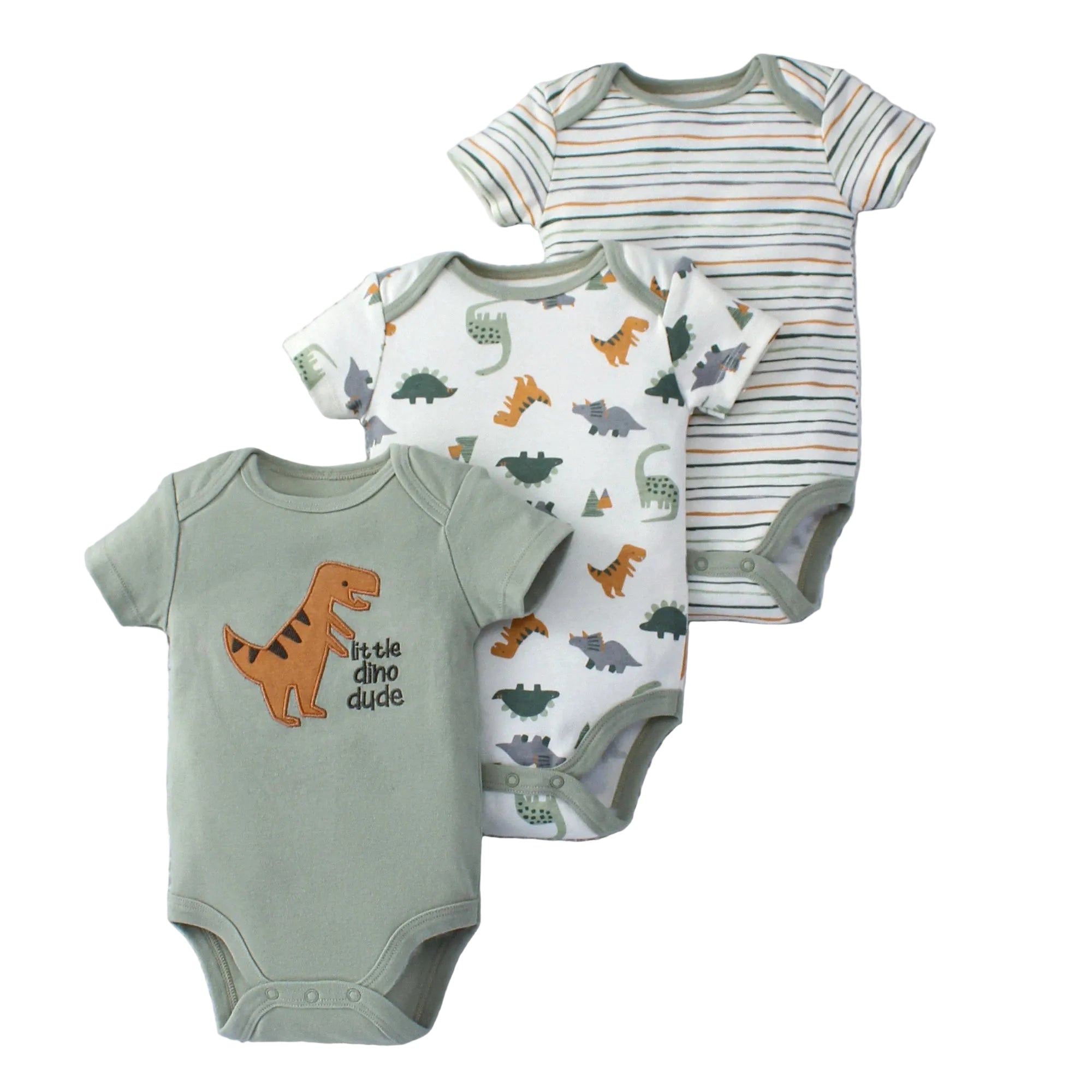 Conjunto 3 Peças Bebê Menino Dinossauro e Listras | Body Verão 3-9 Meses