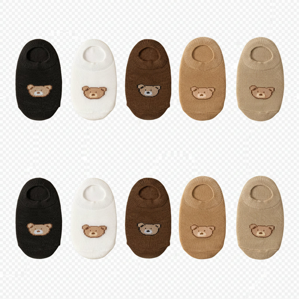 Kit 5 ou 10 Pares Meias Bebê Teddy Bear | Cartoon Urso Cano Baixo 0M–5 Anos