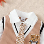 Macacão Bebê Menino Gentleman Teddy Bear | Manga Longa Festa 0–18 Meses