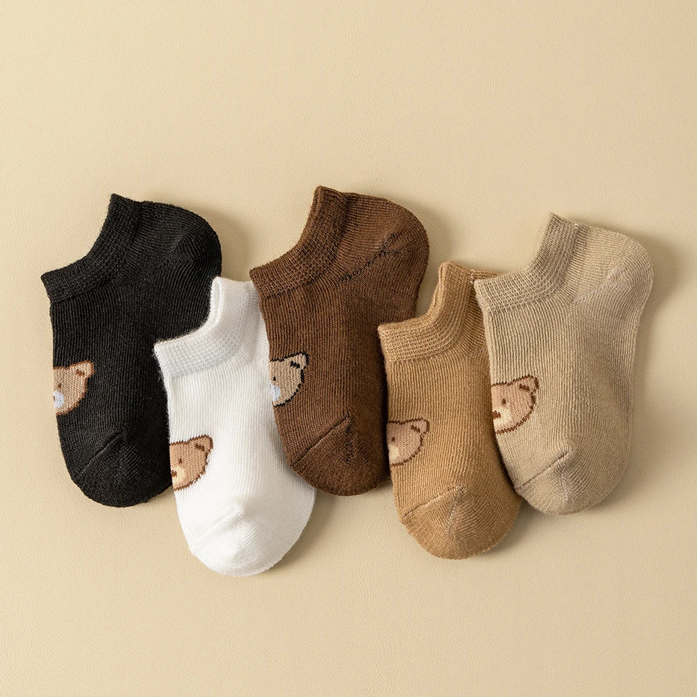 Kit 5 ou 10 Pares Meias Bebê Teddy Bear | Cartoon Urso Cano Baixo 0M–5 Anos